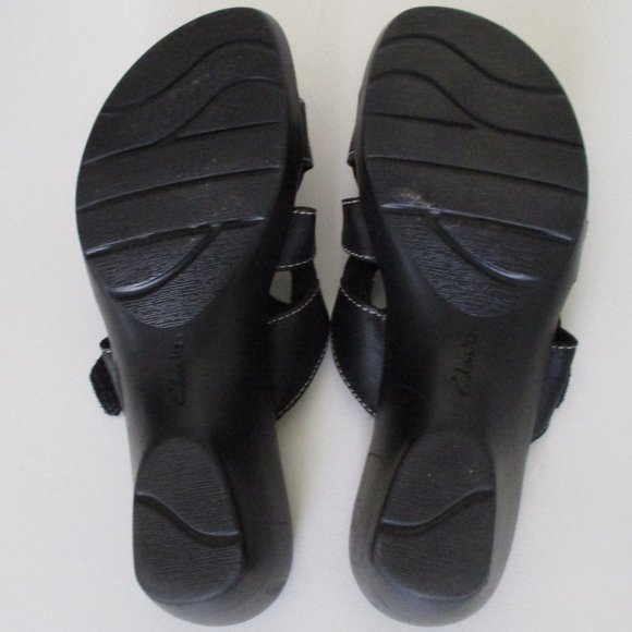 Clarks Bendables Womens Black Leather Slide Wedge Sandal - Size 7M - Picture 10 of 10
